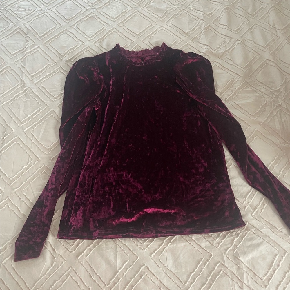 Velvet Long Sleeve Top in Rich Burgundy